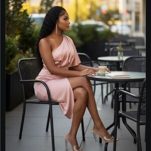 CUPSHE NWT LUX SATIN ONE SHOULDER GLAM APRICOT DRESS SIZE SM ELEGANT PTP 14 L 44